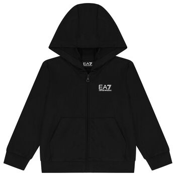 Boys Black Logo Hooded Zip Up Top