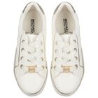 Girls Ivory & Gold Logo Trainers, 1, hi-res