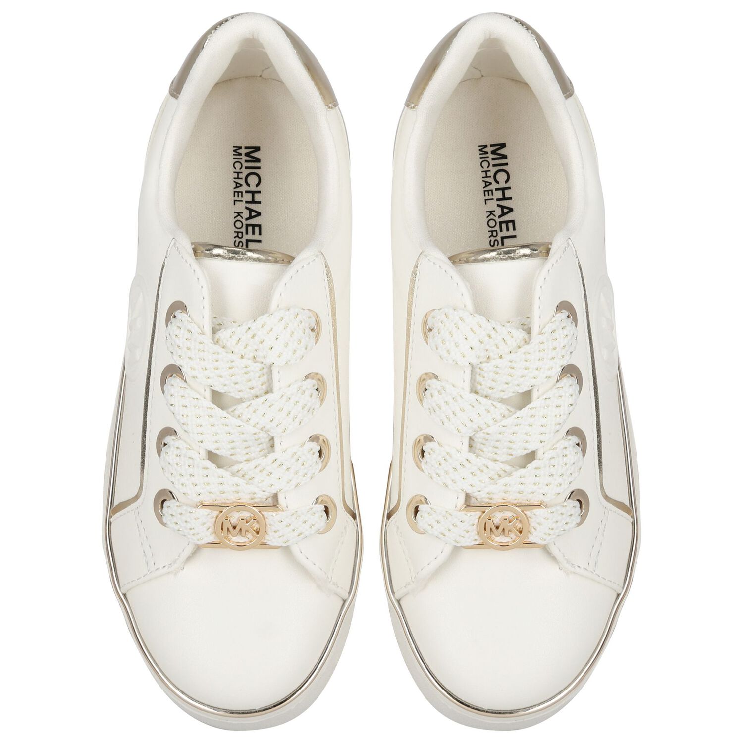 Girls Ivory & Gold Logo Trainers, 1, hi-res