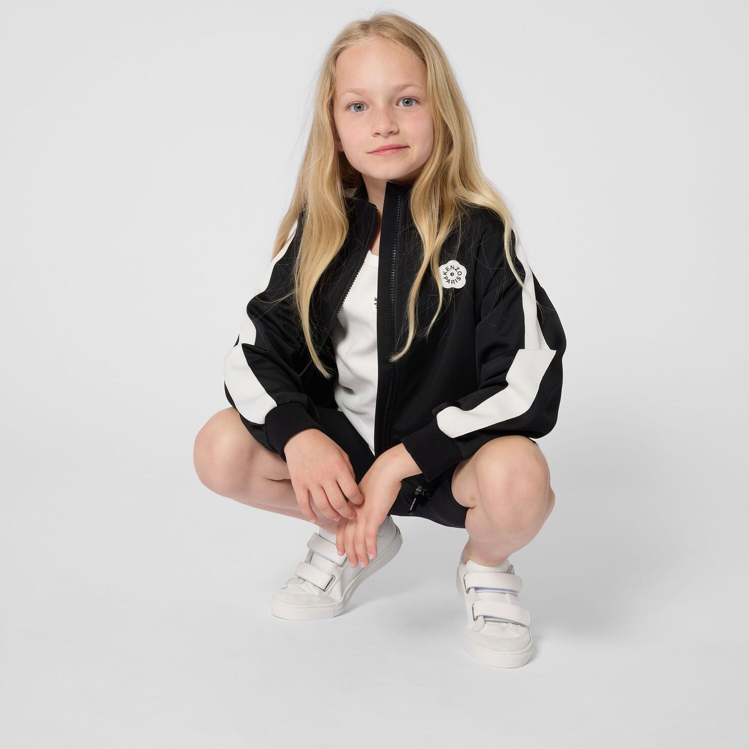 Girls Black Logo Zip Up Top, 1, hi-res