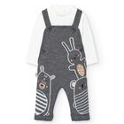 Baby Boys Ivory & Grey Dungaree Set, 1, hi-res