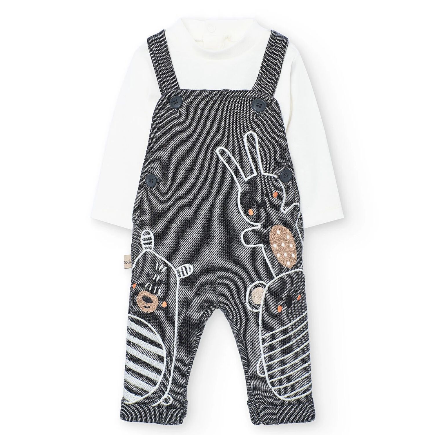Baby Boys Ivory & Grey Dungaree Set, 1, hi-res