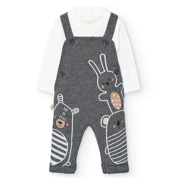 Baby Boys Ivory & Grey Dungaree Set