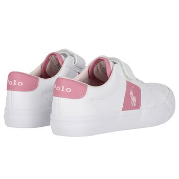 Girls White & Pink Logo Trainers
