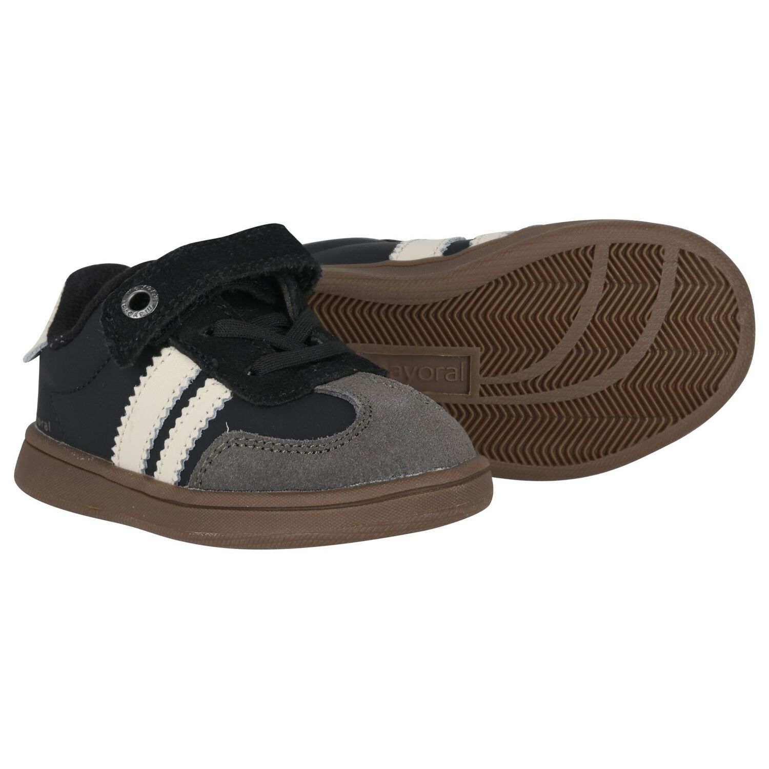 Younger Boys Black & White Trainers, 2, hi-res