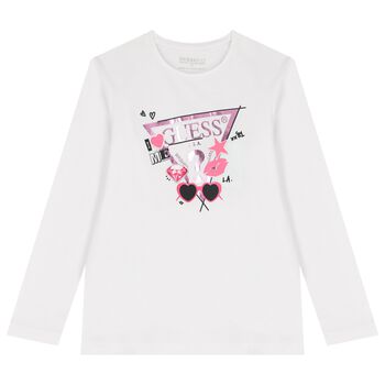 Girls White Logo Long Sleeve Top