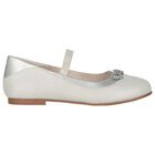 Girls Silver Diamante Bow Shoes, 3, hi-res