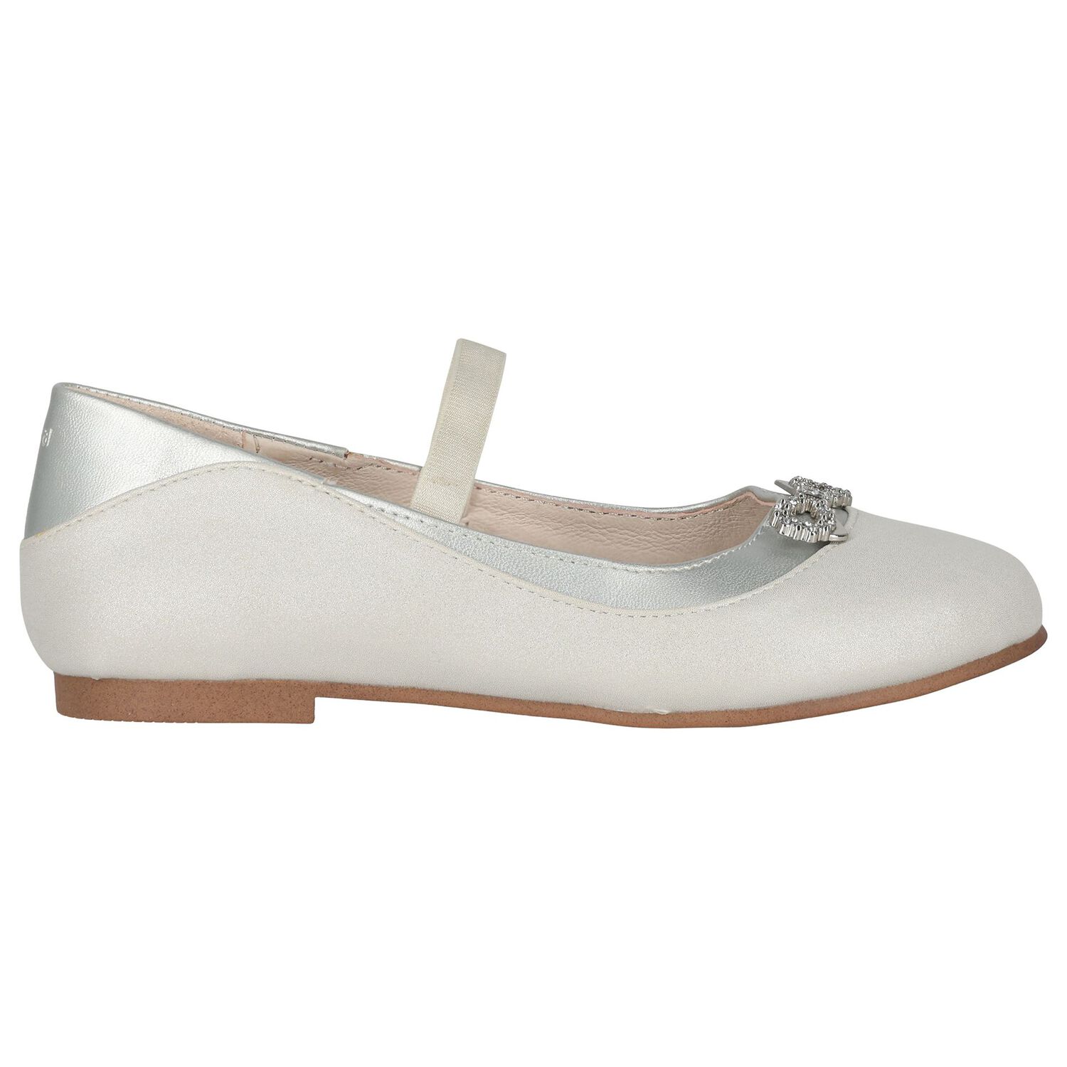 Girls Silver Diamante Bow Shoes, 3, hi-res