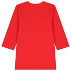 Girls Red Teddy Bear Logo Dress, 1, hi-res