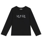 Girls Black Logo Long Sleeve Top, 1, hi-res