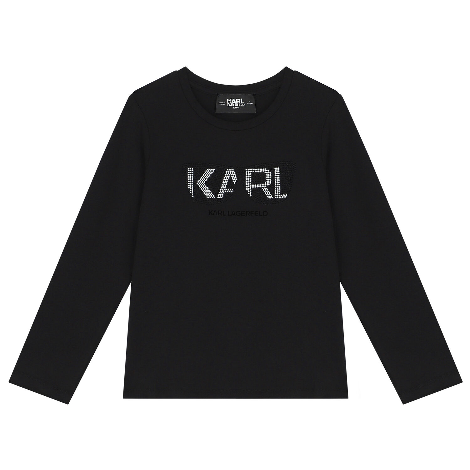 Girls Black Logo Long Sleeve Top, 1, hi-res