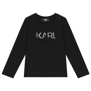 Girls Black Logo Long Sleeve Top