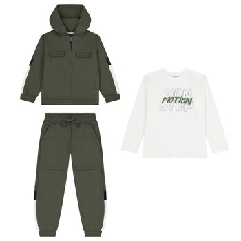 Boys Green & White Tracksuit Set (3 Piece)