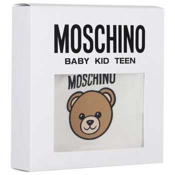 White Teddy Bear Logo Hat & Bib Baby Gift Set