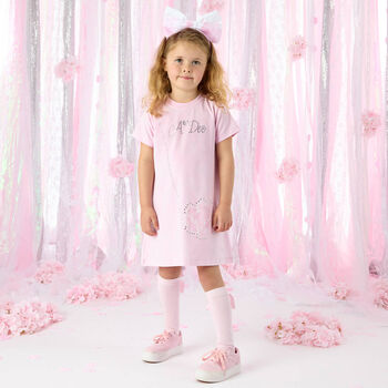 Girls Pink Cotton Bag Print Dress