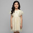 Girls Ivory & Gold Logo Embroidered Dress, 1, hi-res