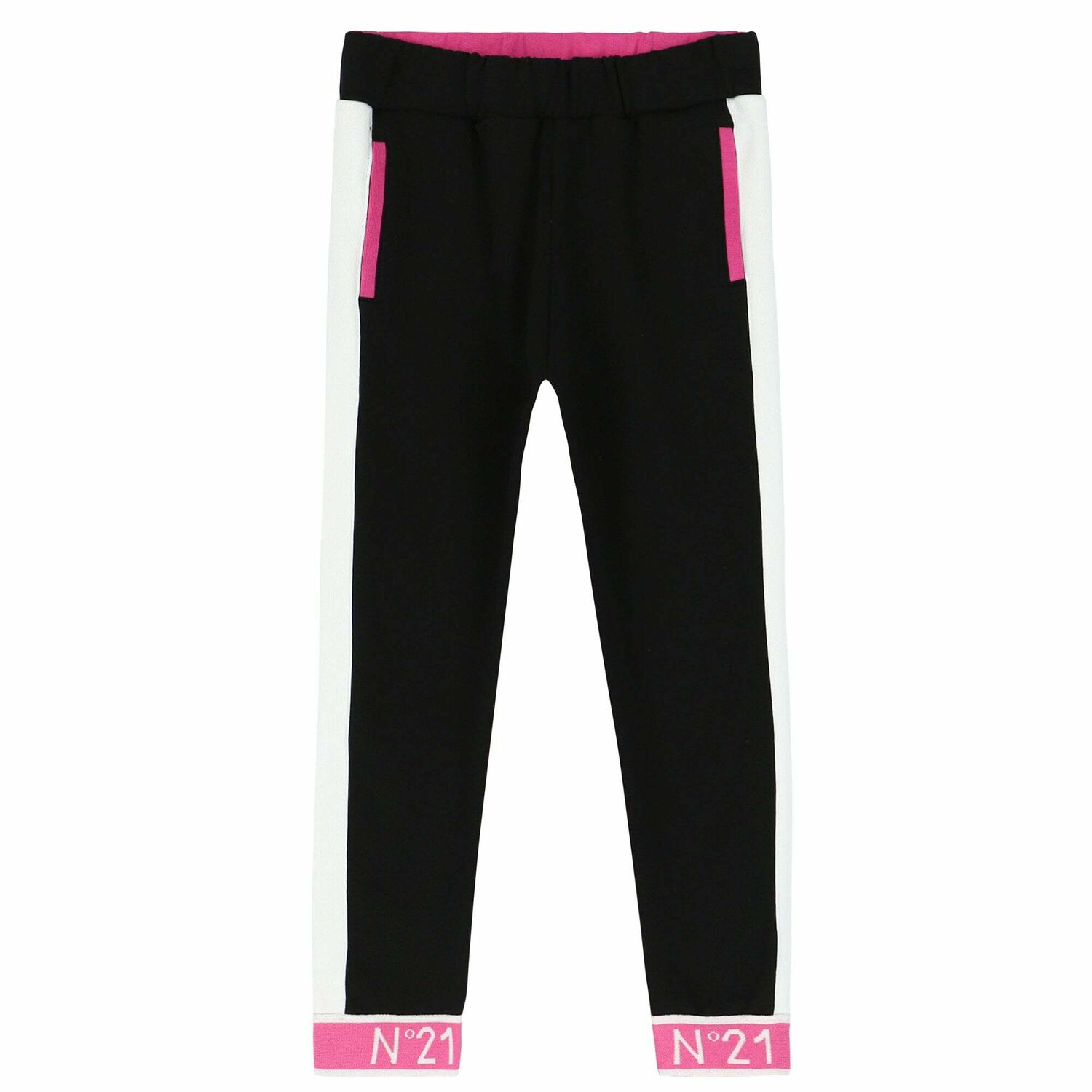 Girls Black & Pink Joggers, 1, hi-res