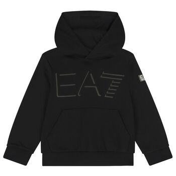 Boys Black Logo Hooded Top