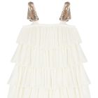 Girls White Tiered Sequin Dress, 1, hi-res