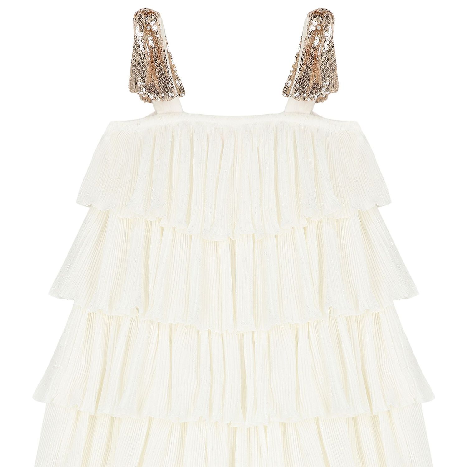 Girls White Tiered Sequin Dress, 1, hi-res