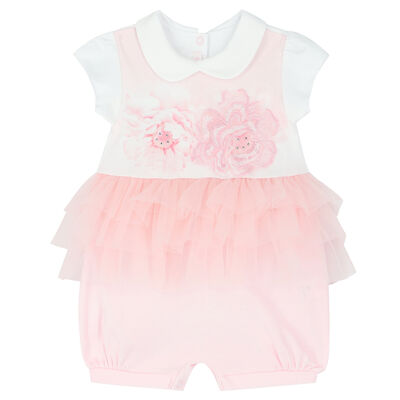 Baby Girls White & Pink Floral Romper