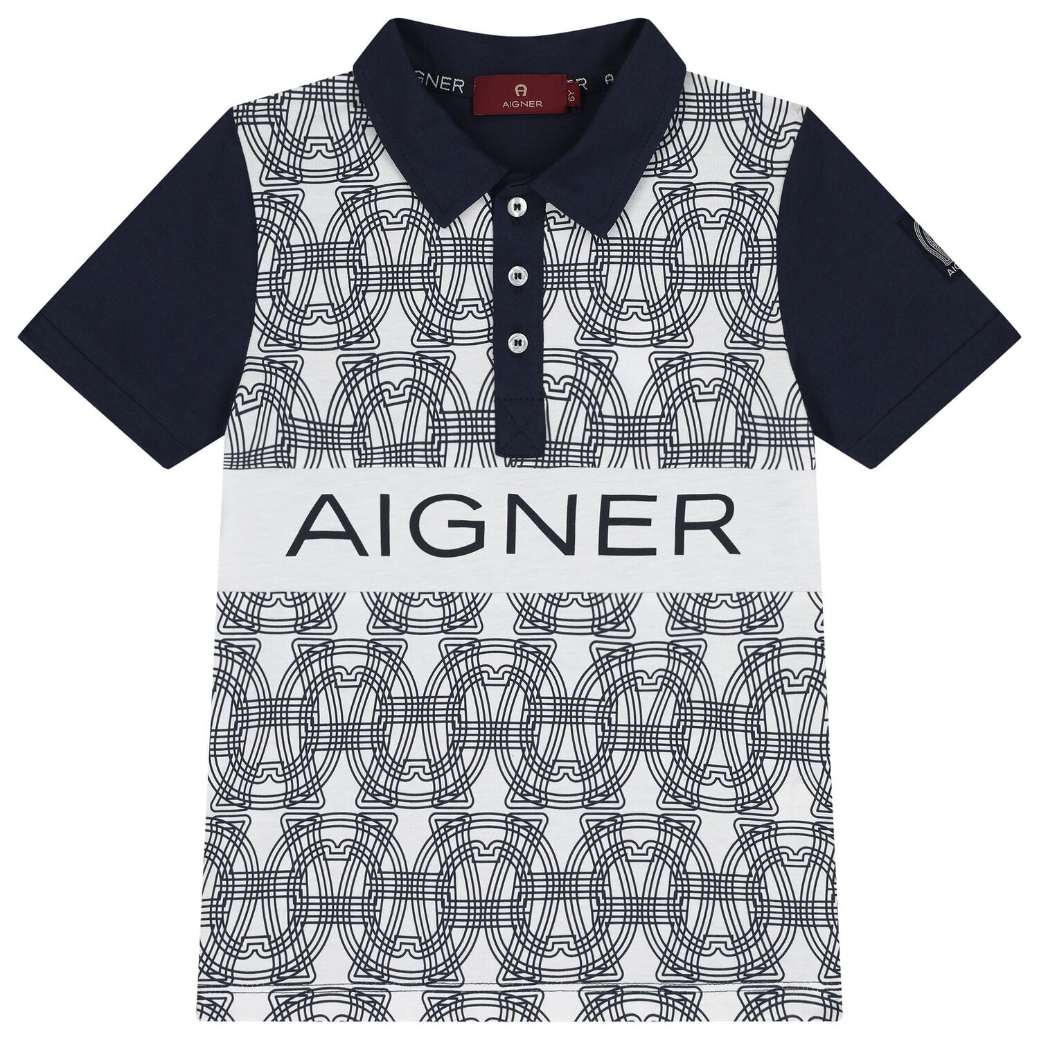 Boys White & Navy Blue Logo Polo Shirt, 1, hi-res