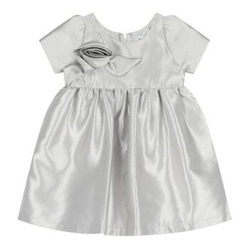 Baby Girls Silver Rose Satin Dress