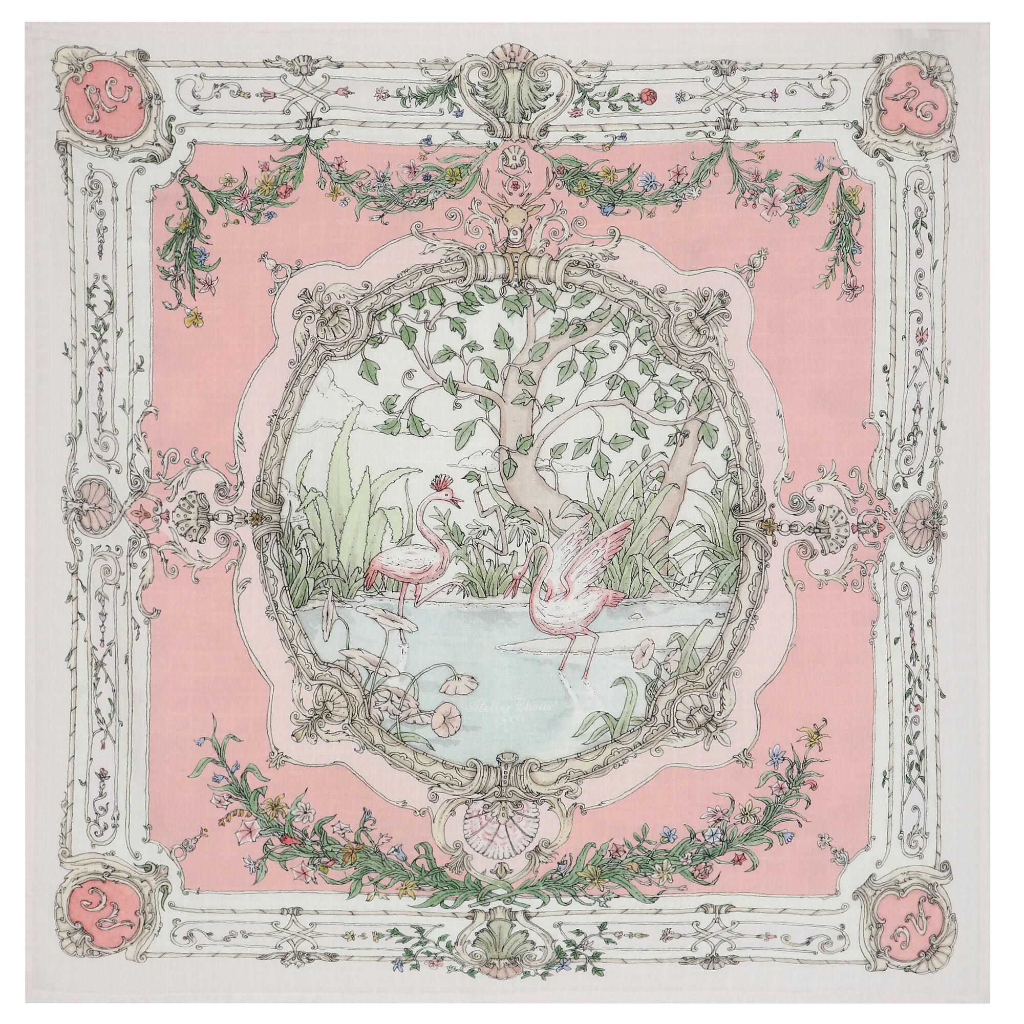 Atelier Choux White & Pink Tapestry Swaddle Carré Blanket