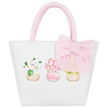 Girls Pink & Ivory Bow Floral Hand Bag