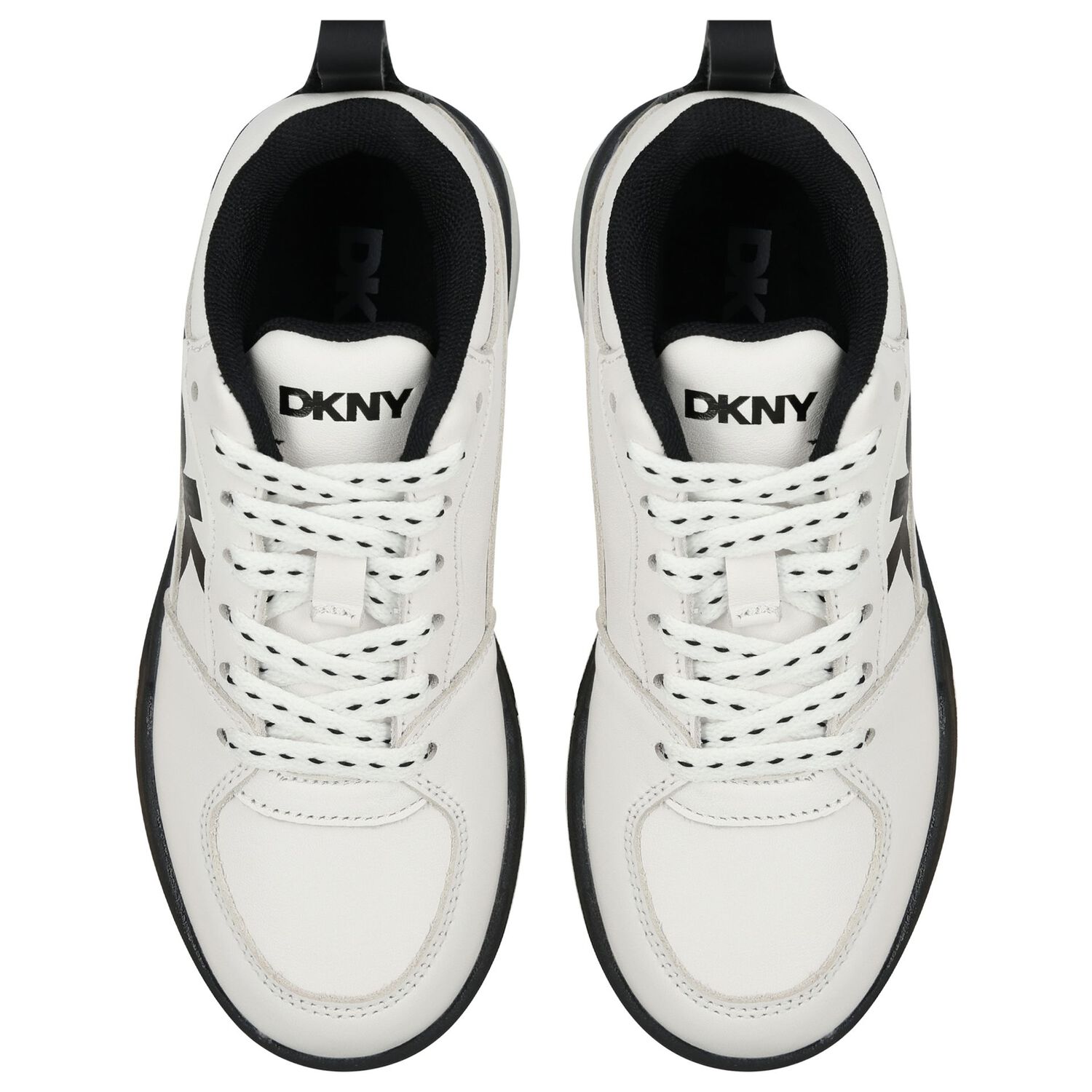 White & Black Leather Logo Trainers, 1, hi-res