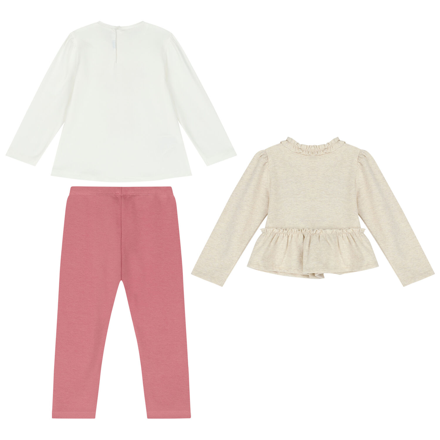 Younger Girls Ivory & Pink Leggings Set, 1, hi-res