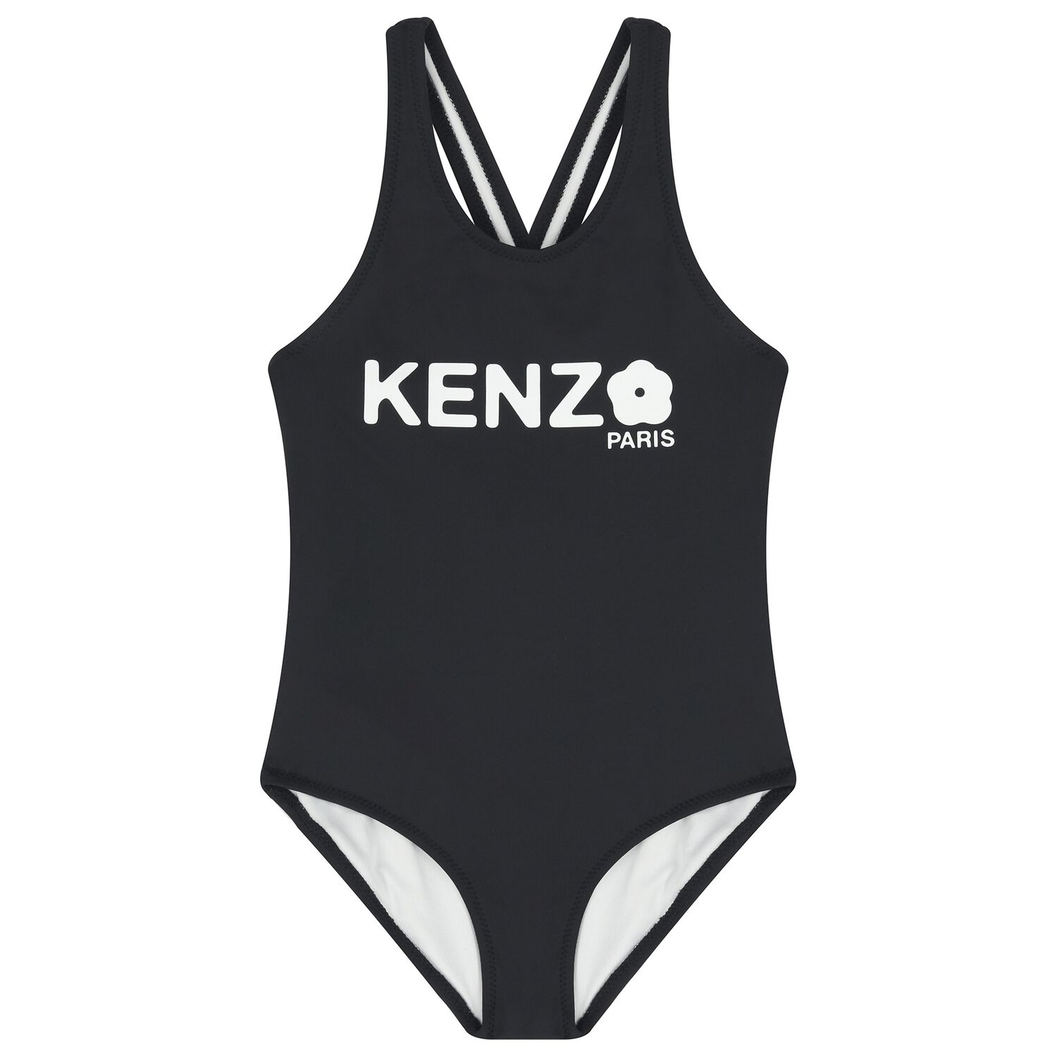 Girls Black Logo Swimsuit , 1, hi-res