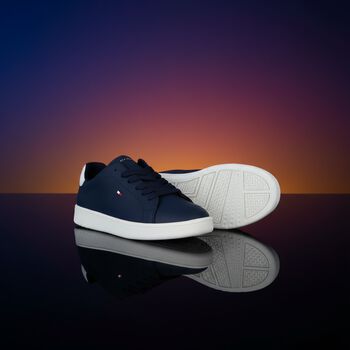 Boys Navy Blue & White Logo Trainers
