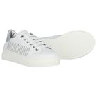 Girls White & Silver Logo Trainers, 1, hi-res