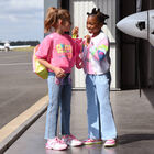 بنطلون جينز بنات دنيم مطرز بالترتر  باللون الأزرق, 1, hi-res