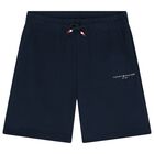 Boys Navy Blue Logo Shorts, 1, hi-res