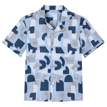 Boys Blue Cotton Printed Shirt