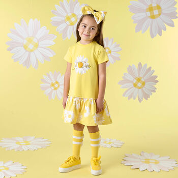 Girls Yellow Daisy Cotton Dress