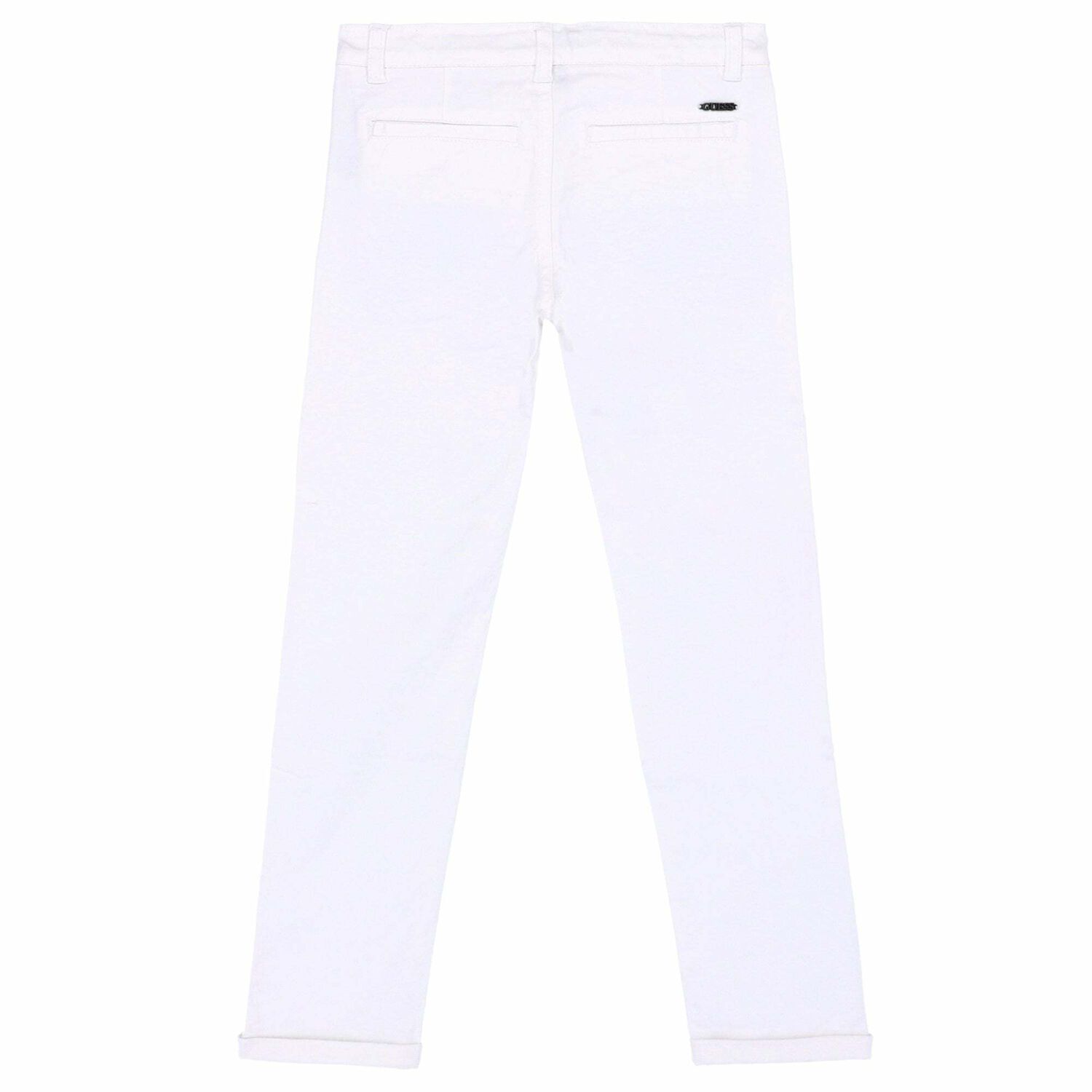 Girls White Stretch Satin Chino Pants, 1, hi-res