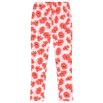 Girls Red & Pink Floral Leggings