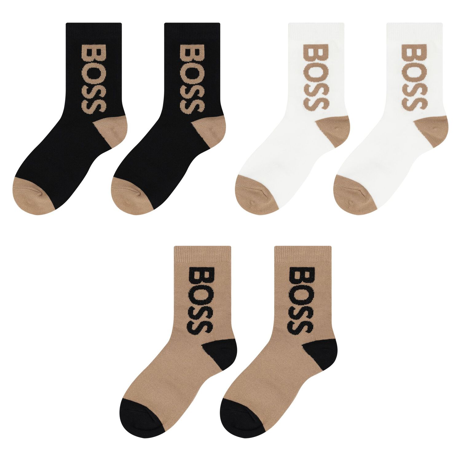 Boys Black & Beige Logo Socks, 1, hi-res image number null