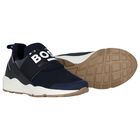 Boys Navy Blue Logo Trainers, 2, hi-res