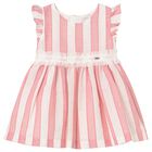 Younger Girls Pink & Ivory Striped Dress, 2, hi-res
