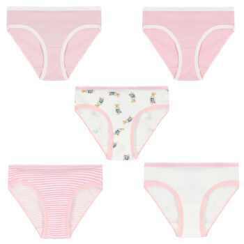 Girls Pink & White Bikini Brief ( 5-Pack )