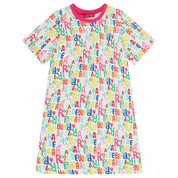 Girls White & Pink Logo T-Shirt Dress