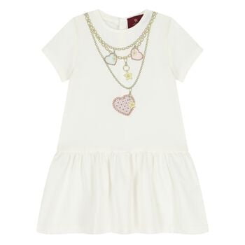Younger Girls Ivory Necklace Logo Dress