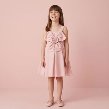 فستان بناتي من الأورجانزا باللون الوردي المزهر