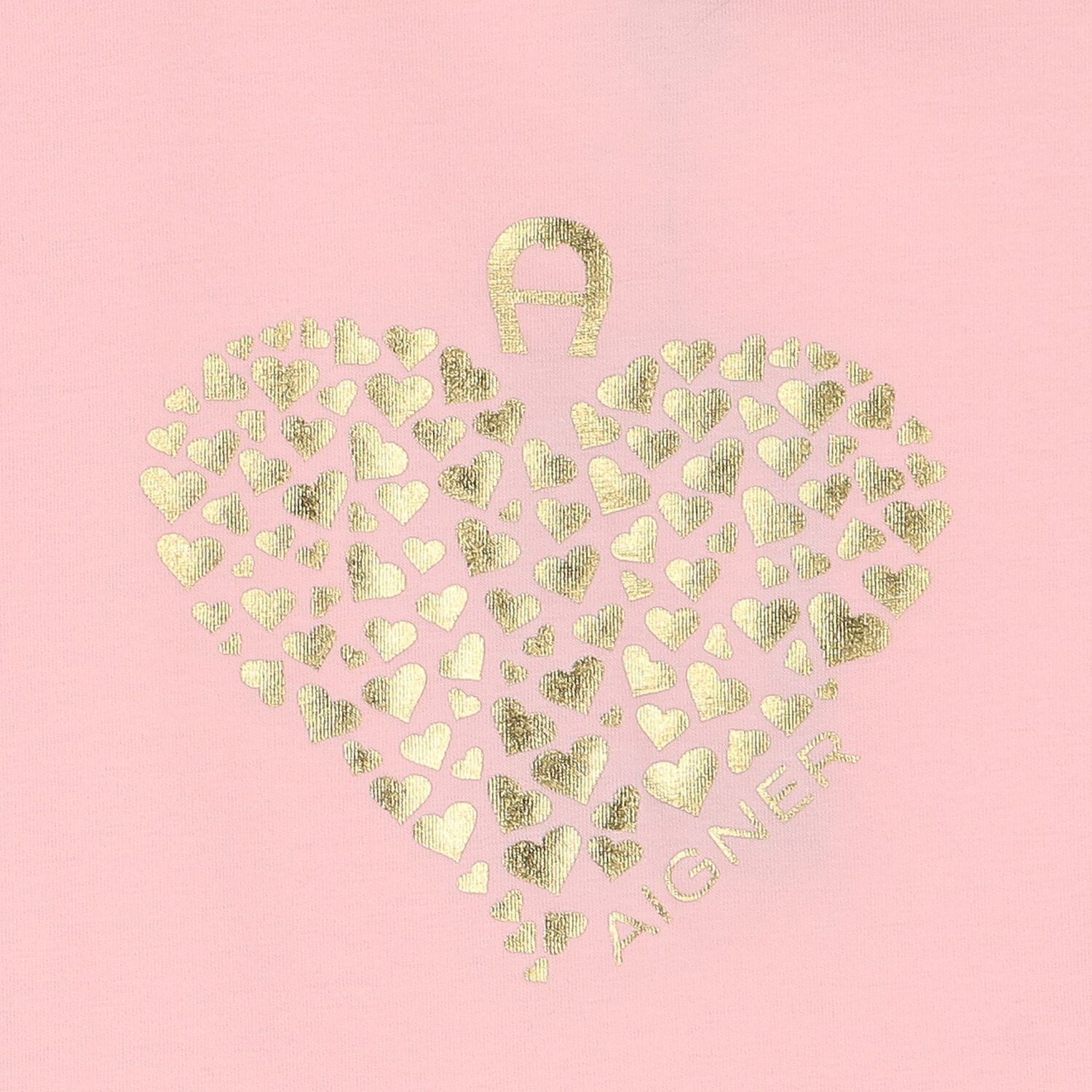 Younger Girls Pink & Gold Logo Heart T-Shirt, 2, hi-res