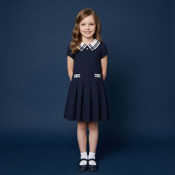 Girls Navy Blue & White Dress 