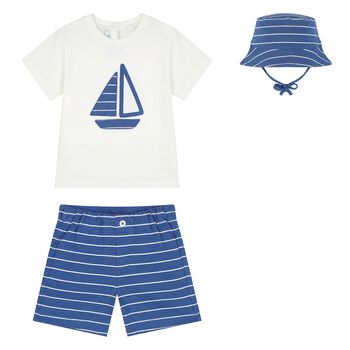 Younger Boys White & Blue Shorts Set